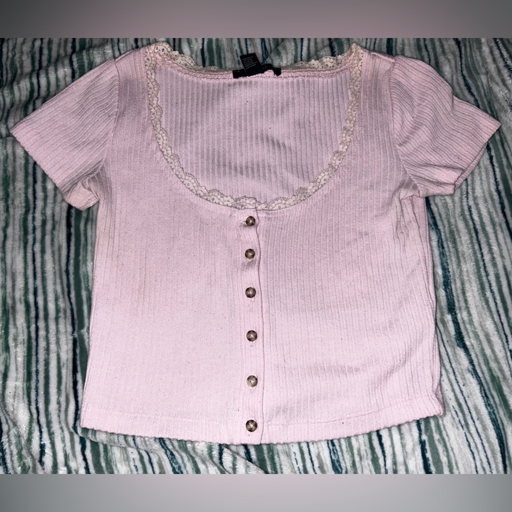 Baby pink ribbed button down crop top